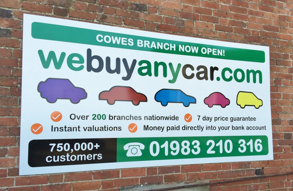 Signage for We Buy Any Car new branch